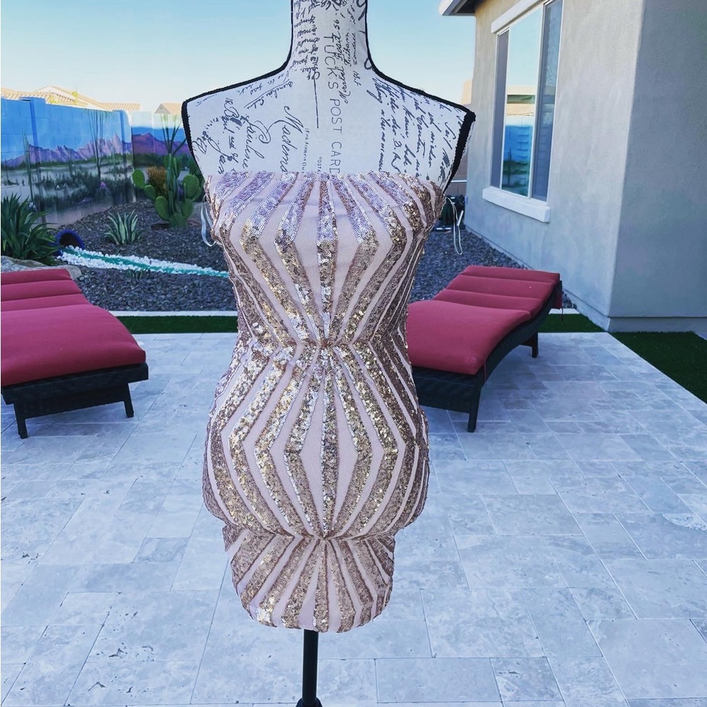 Fashion Nova Rose Gold Sequin Dress size S